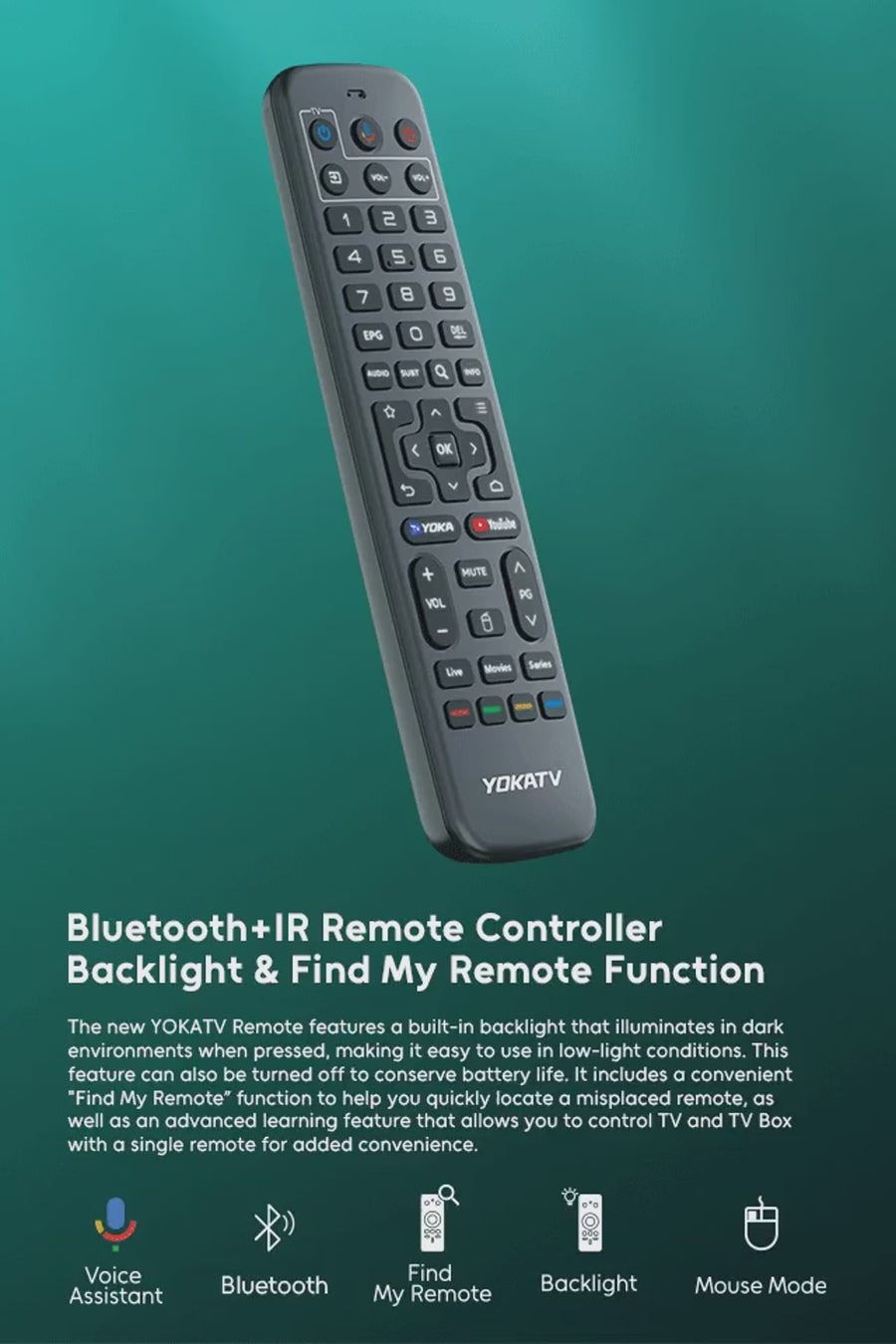 YOKATV IPx3 Bluetooth remote with Backlight yokatv remote